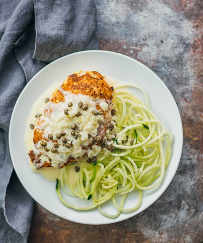 Pan Seared and Baked Chicken with Creamy Lemon Caper Sauce