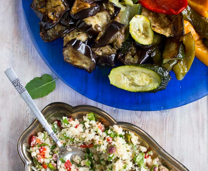 Moroccan Cauliflower Rice with Roasted Vegetables