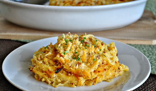 SPAGHETTI SQUASH AU GRATIN WITH BACON