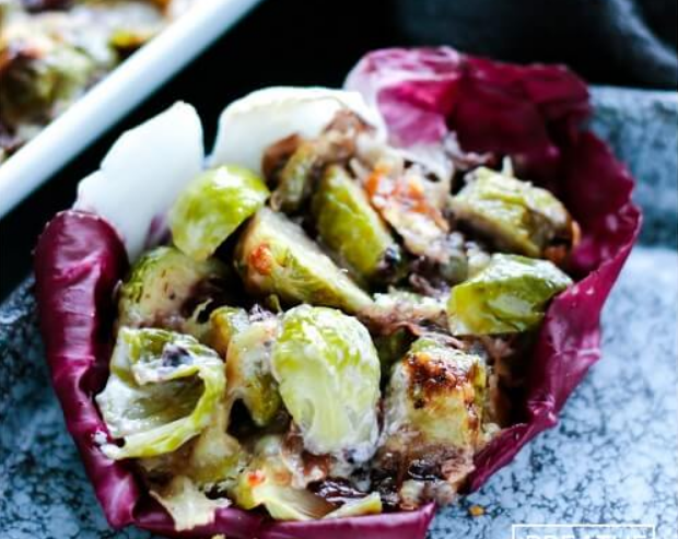 Cheesy Low Carb Brussels Sprouts & Radicchio Gratin