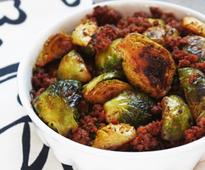 Caramelized Brussels Sprouts & Chorizo (Paleo)