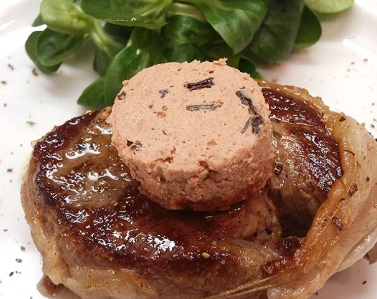 Filet Mignon Wrapped in Lard Topped With Pate